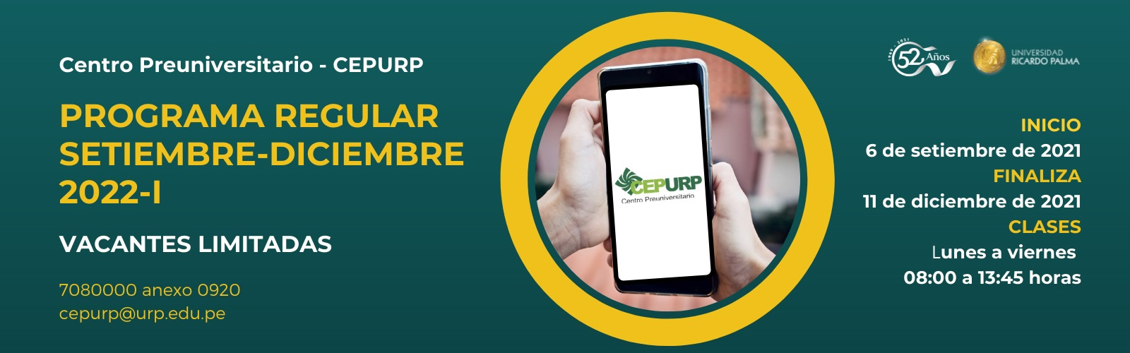 Programa regular setiembre diciembre 2022-I Inicia 6 de setimbre :: CEPURP :: Oficina de Admisión :: Universidad RICARDO PALMA