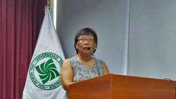 MBA. Maria Chiok, Jefe del Centro Internacional de Tecnologias, Desarrollo Empresarial y Liderazgo (CITDEL) de URP, moderadora del I Simposio Internacional - Impresion 3D en Salud y Bioimpresion, evento realizado en el Auditorio Ollantaytambo